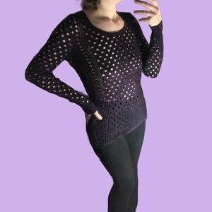 Y2K Purple fishnet distressed cutout shimmer long sleeve sweater